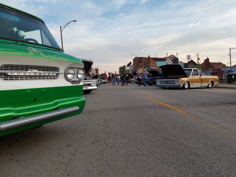 Cars line Main Street on Saturday, Sept. 23, 2023, for Cruise Night in Seneca.