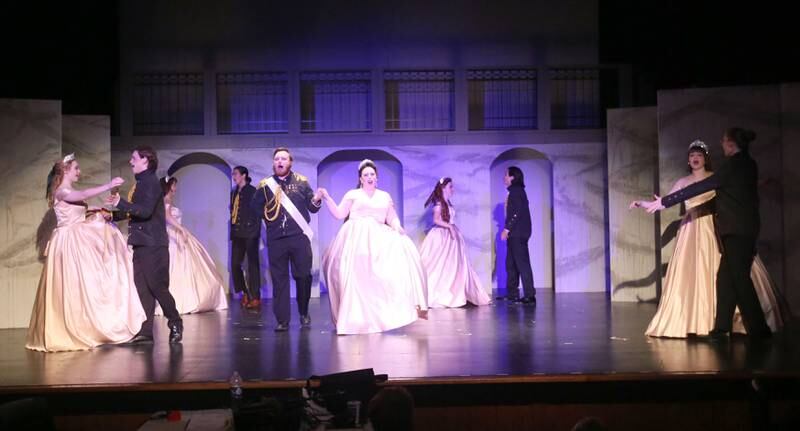 The cast of "Anastasia" acts out a scene during a rehearsal on Tuesday, July 3, 2024 at Stage 212 in La Salle. The show runs July 12-14, 19-21 and 26-28 at Stage 212, 700 First St., LaSalle. Friday and Saturday evening performances begin at 7:30 p.m. and Sunday matinees begin at 2 p.m.