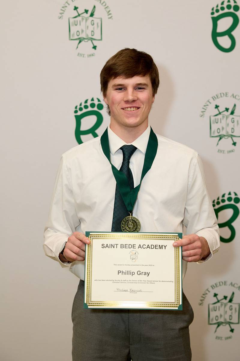 Phillip Gray was named St. Bede Academy’s senior of the year at the 51st honors banquet on Tuesday, April 24, 2025.