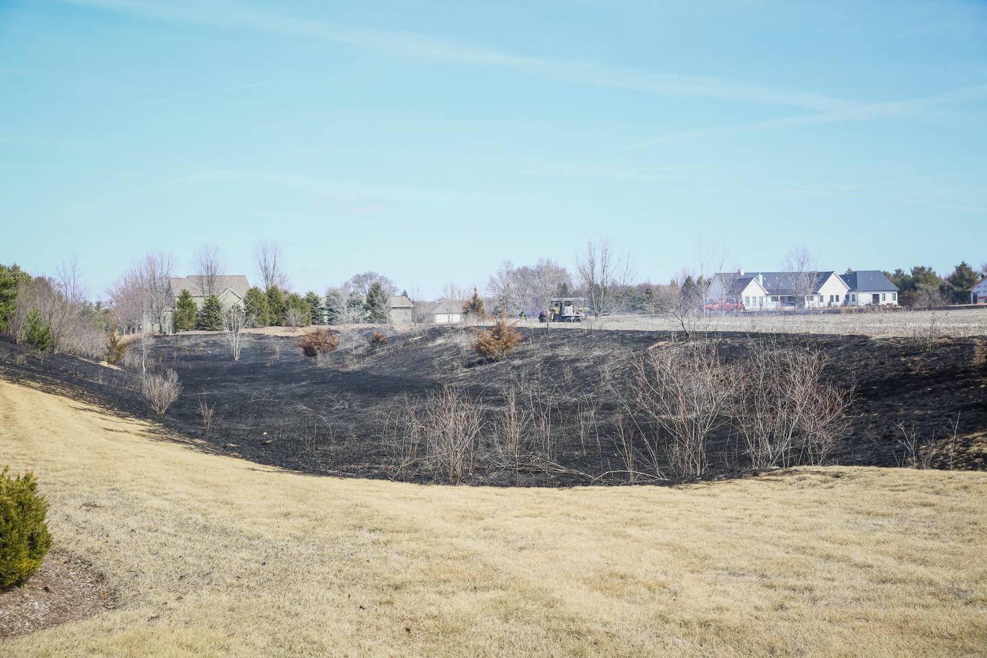 A fast-moving brush fire burned about four acres on Tuesday, March 11, 2025, near Marengo, according to the Marengo Fire & Rescue Districts