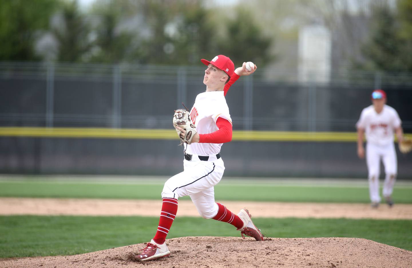 Batavia’s Nate Nazos pitches during a home game against Geneva on Monday, April 29, 2024.