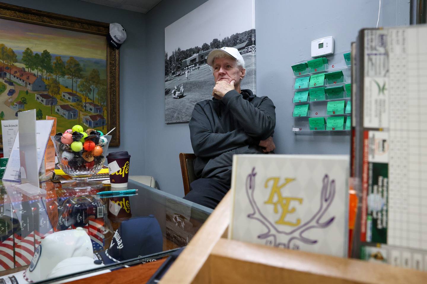 Dennis Deany, a pro shop employee and a longtime course trustee at the Kankakee Elks Country Club, reflects on the impact of the March 10 tornado on the golf course on April 27, 2026. Some 300 trees were toppled or severely damaged, closing the course for a month.