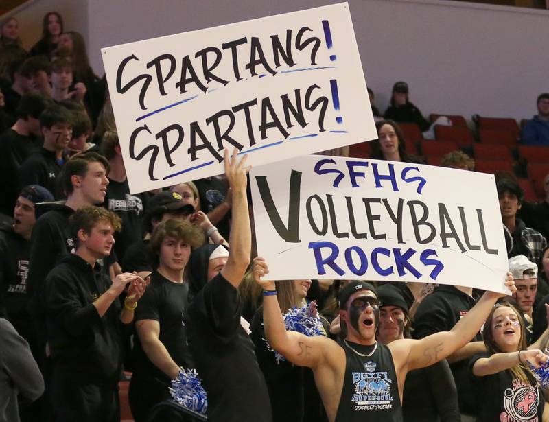 St. Francis fans cheer on the volleyball team in the Class 3A semifinal game on Friday, Nov. 11, 2022 at Redbird Arena in Normal.
