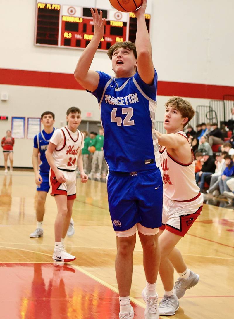 Princeton's Luke LaPorte shoots against Hall at the Colmone Classic on Friday night.