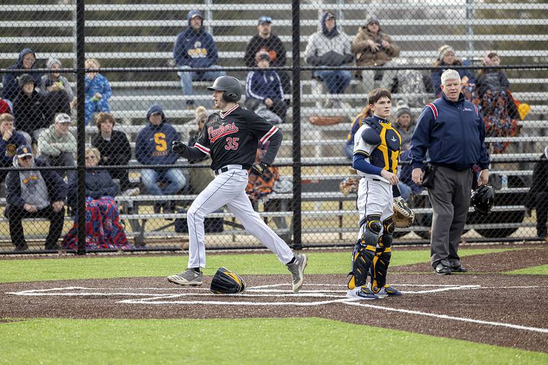 E-P’s Michael Collins comes in to score on an error for the first run of the game against Sterling Wednesday, March 15, 2023.