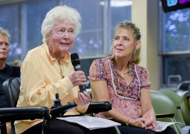 Former DeKalb City Clerk Peggy Hoyt speaks about her city clerk concerns during the DeKalb City Council meeting Monday in DeKalb.
