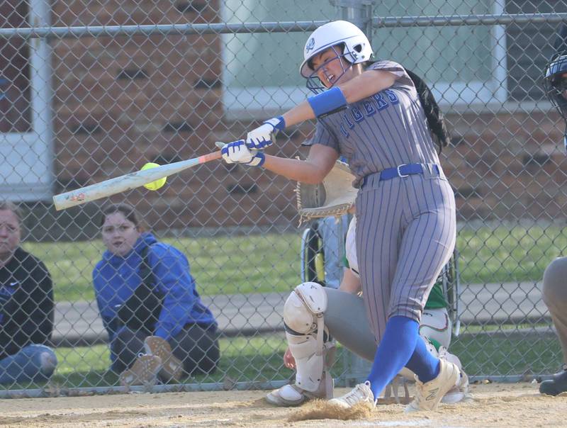 Princeton's Keely Lawson strikes out swinging against L-P on Tuesday, March 24, 2026 at Little Sibera Field in Princeton.