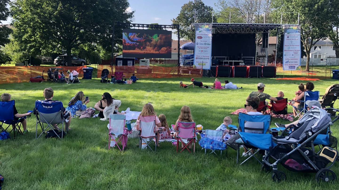 Movies in the park at the 53rd annual Sugar Grove Corn Boil started at 5:30 p.m. on Thursday, July 20, 2023, at Volunteer Park, with a showing of Puss In Boots: The Last Wish.
