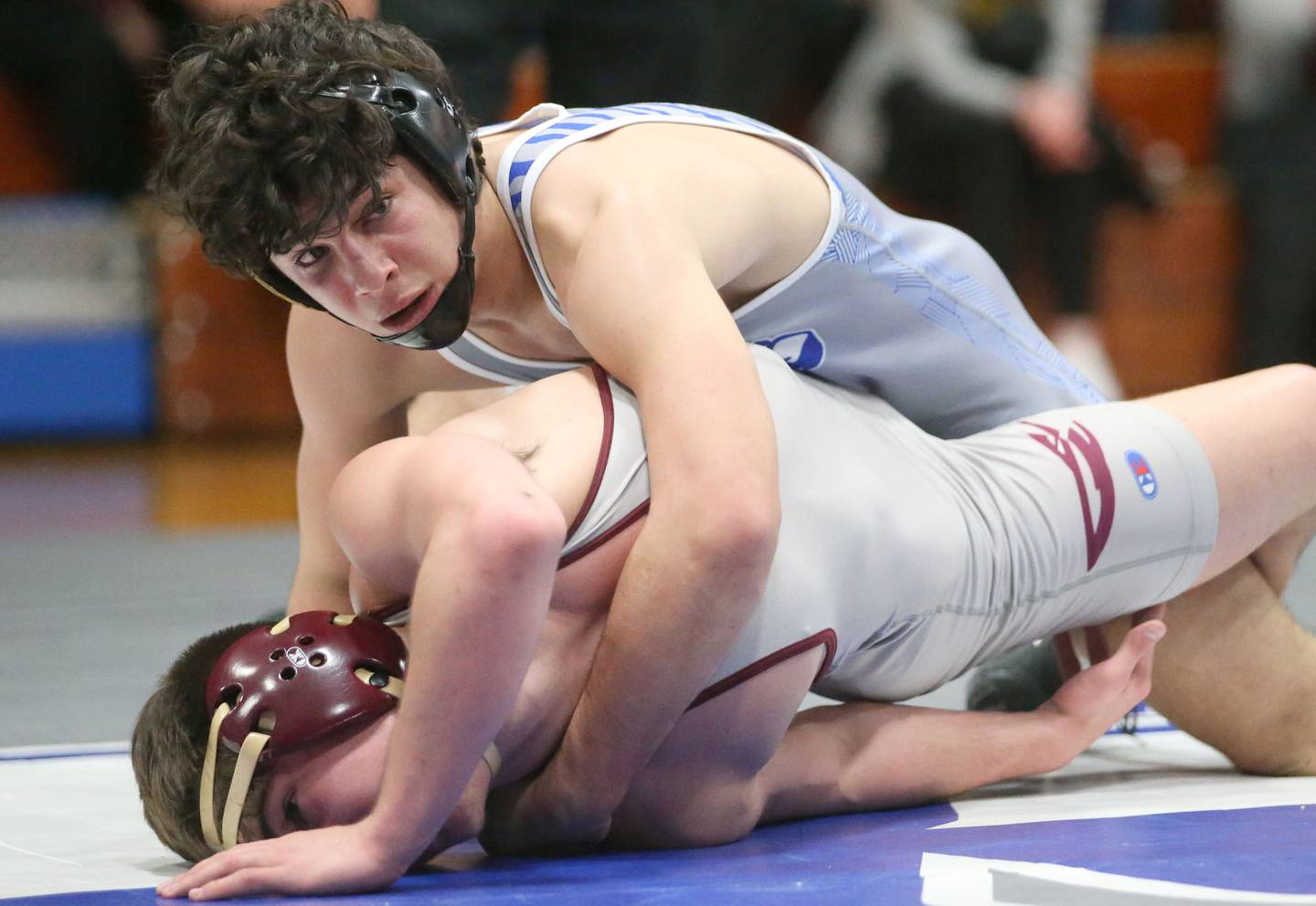 Princeton's Ace Christiansen wrestles Richmond-Burton's Emmett Nelson during the 61st annual Lyle King wrestling tournament on Saturday, Jan. 11, 2024 at Princeton High School.  Christiansen got second place in the tournament.