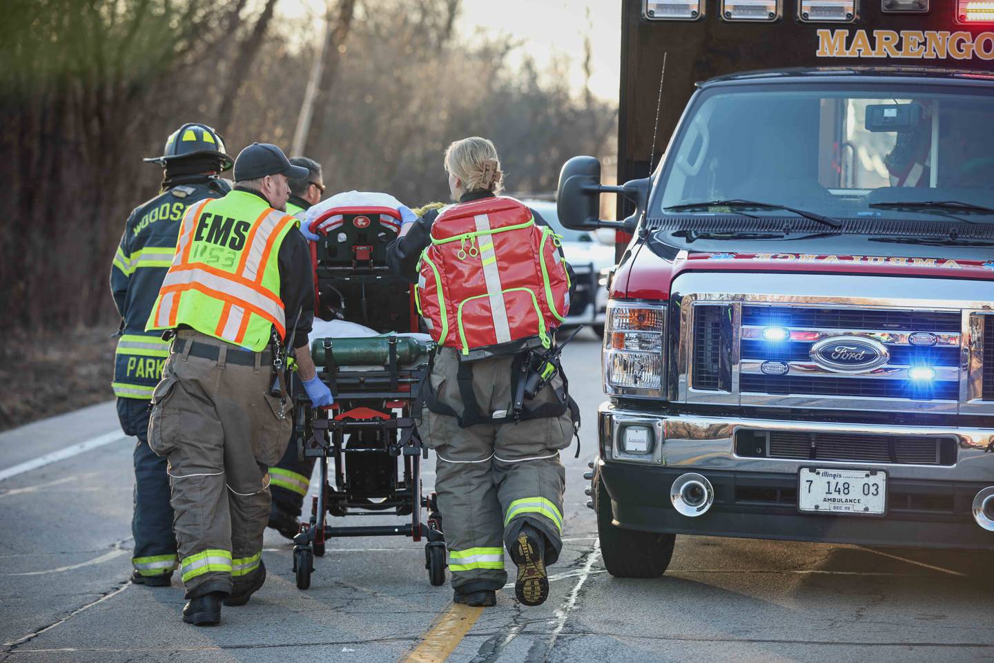A woman was flown to Advocate Condell Medical Center in Libertyville after a crash near Woodstock Tuesday, Feb. 25, 2025.
