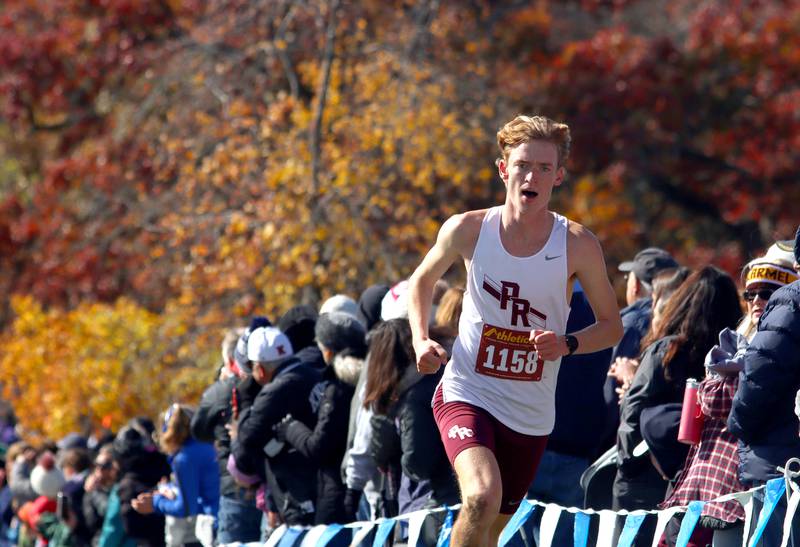 Prairie Ridge’s Will Gelon runs during a boys Class 2A Sectional Cross Country Meet at Emricson Park in Woodstock Saturday.