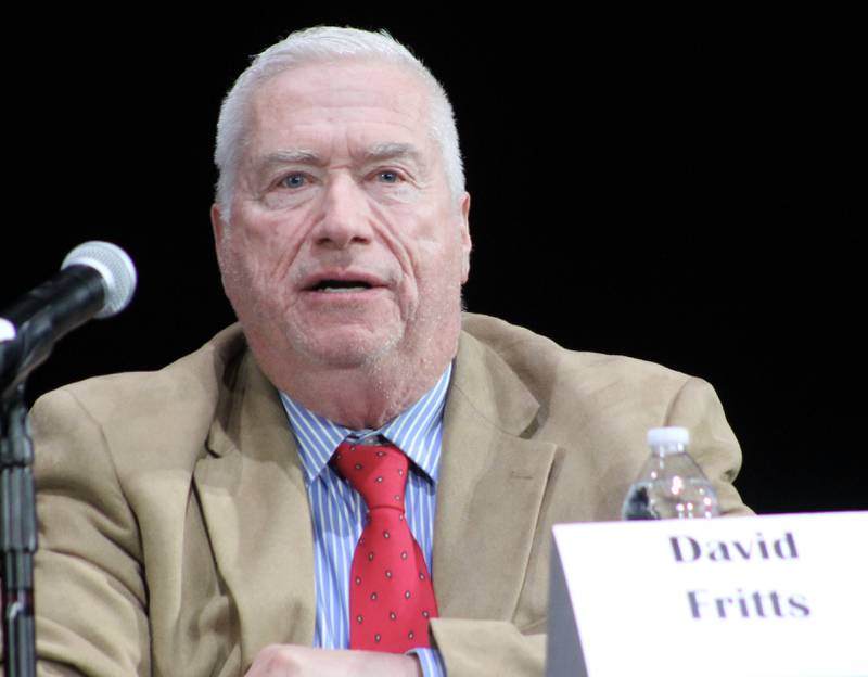 David Fritts appears Thursday, March 16, 2023, during a Dixon board of education candidate forum at Dixon Theatre.