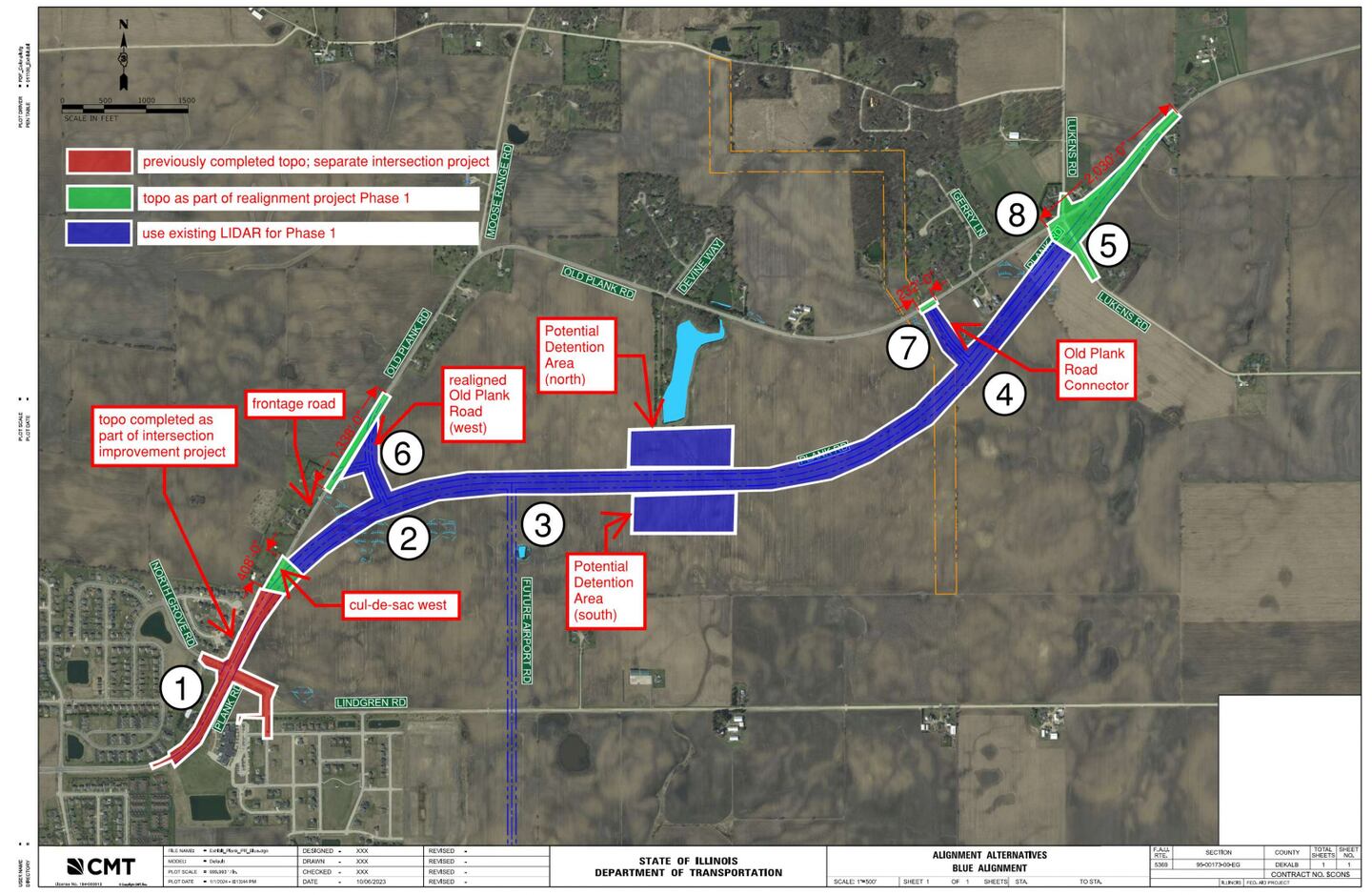 The current concept plans for a realignment of Plank Road, according to DeKalb County documents for an Oct. 16, 2024 DeKalb County Board meeting.