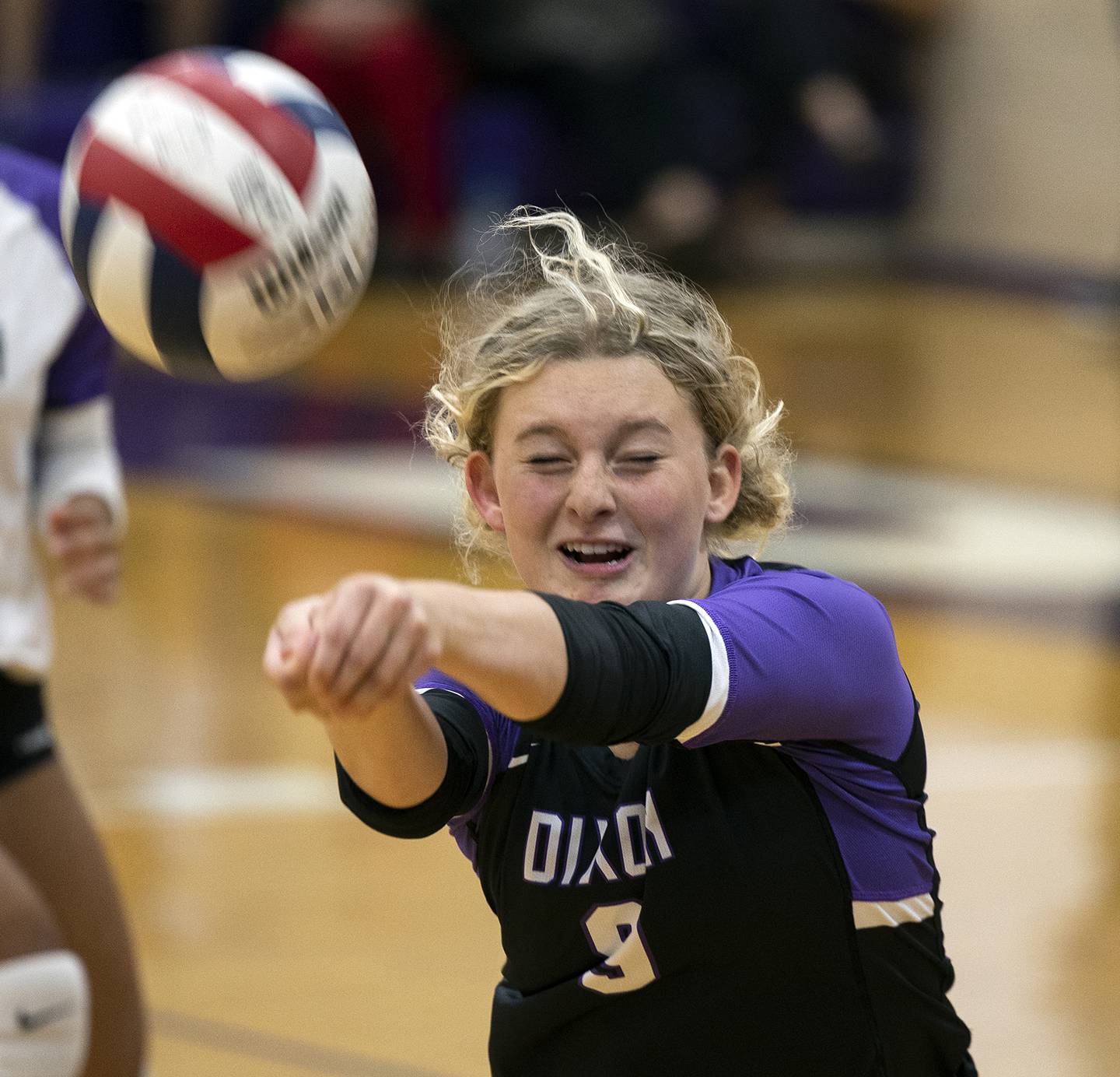 Dixon’s Emma Olson plays a shot against North Boone Tuesday, Sept. 24, 2024, in Dixon.