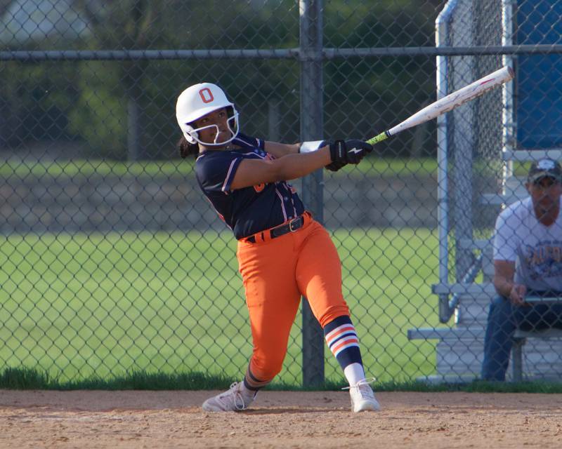 Oswego's Jaelynn Anthony connects for a homer against Wheaton North on Tuesday May 6, 2025 in Wheaton.
