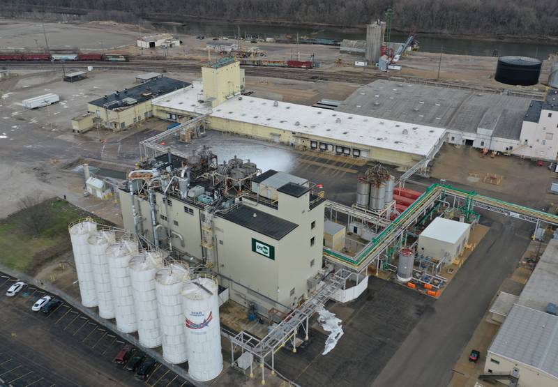 A white chemical substance covers a large portion of the Epsilyte LLC plant on Friday, May 28, 2025 on Water Street in Peru. The explosion happened shortly after 9:30a.m.