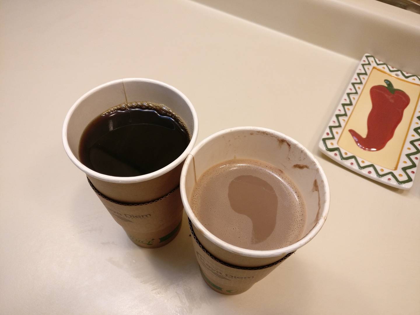 A decaf coffee and a mocha (right) at Kava Diem in St. Charles.
