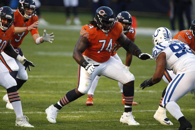 Chicago Bears offensive guard Germain Ifedi sets to block against the Indianapolis Colts during their game Oct. 4 in Chicago.