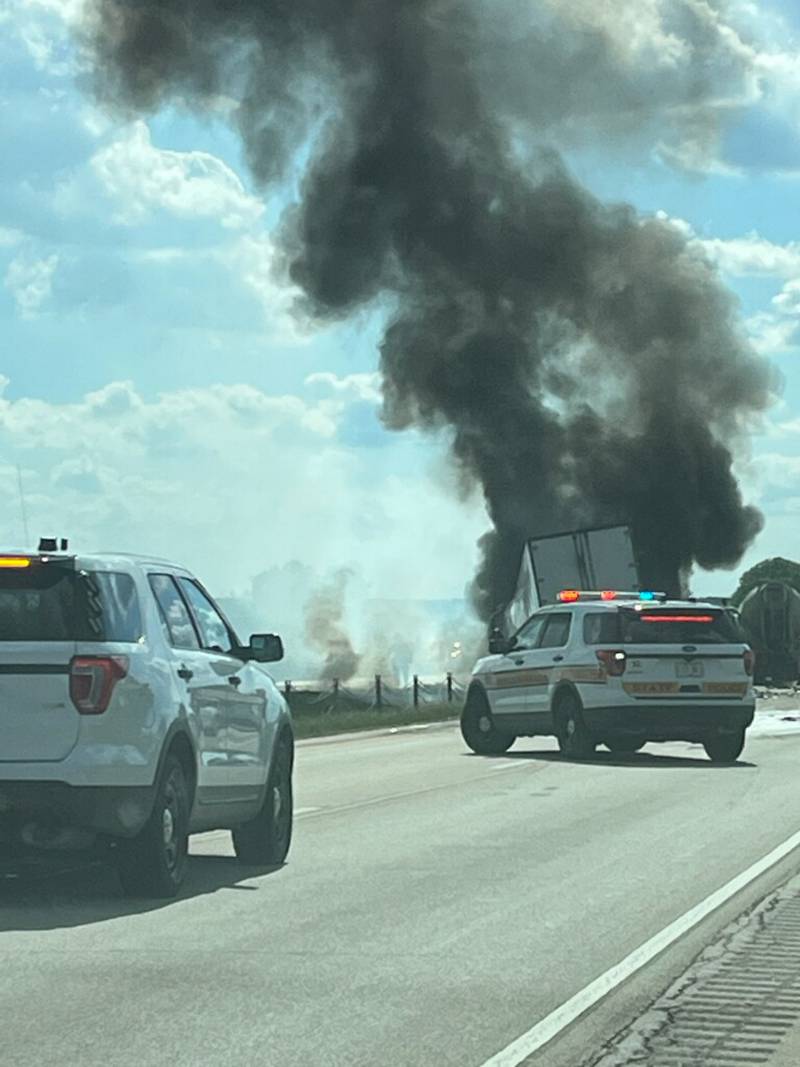 A semi tractor trailer was fully engulfed in flames on Interstate 80 near the Route 71 exit in Ottawa on Tuesday, June 7, 2022.