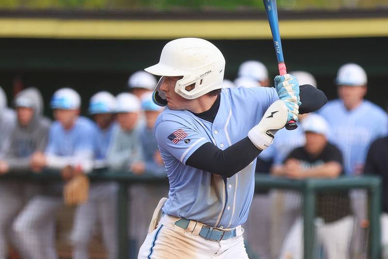 Nazareth’s Landon Thome bats against Joliet Catholic on Wednesday, April 29, 2026 in Joliet.