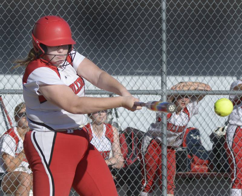 Streator’s Joyce Walkling connects for a hit against Lisle on Tuesday, May 6, 2025, at Streator.
