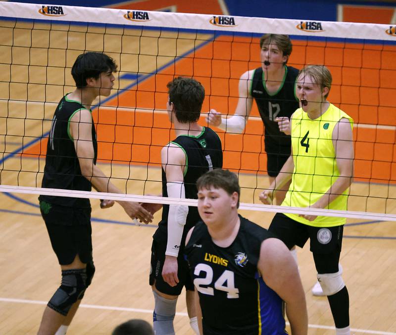Glenbard West reacts after a point during the IHSA Boys Volleyball State Quarterfinals Friday May 31, 2024 in Hoffman Estates.