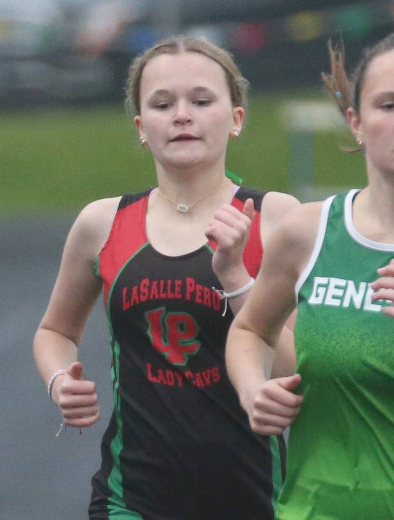 L-P's Delani Duggan competes in the 800 meter run during the Class 2A girls track and field Sectional on Thursday, May 9, 2024 in Princeton.