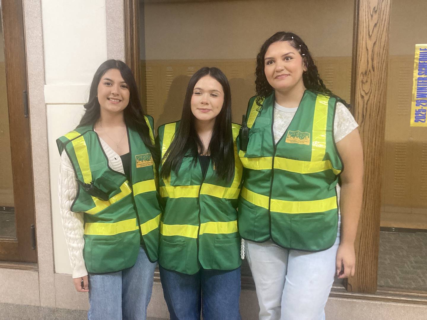 Joliet Central CERT students Fernanda Martinez, Jazmine Tena, and Beatriz Campa. 
Thursday, Dec. 11, 2025.