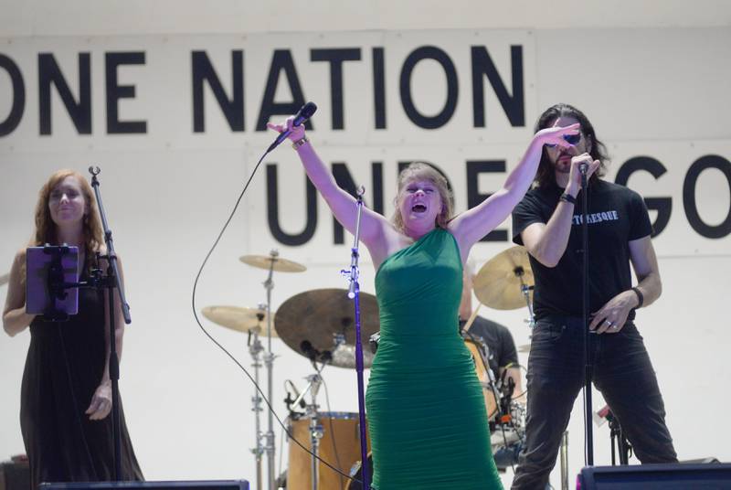 Three vocalists performed with Brass From The Past at the Jamboree Concert Series on  Friday, Aug. 1, 2025, in Mt. Morris.