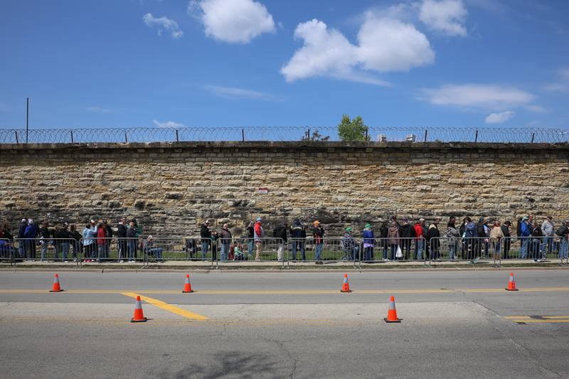 Thousand of fans line up for the Joliet Slammers preseason game at the Old Joliet Prison on Thursday, April 29, 2026 in Joliet.