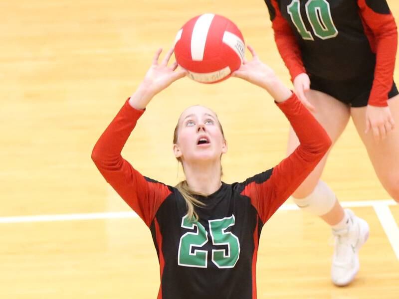 L-P's Addison Urbanski sets the ball in the air against Ottawa on Thursday, Sept. 21, 2023 at Kingman Gym.