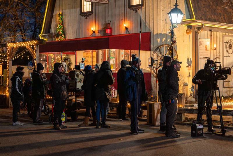 Crew at the Chatterbox in Long Grove filming Hulu’s “Christmas on the Ranch,” premiering Friday, Nov. 1.