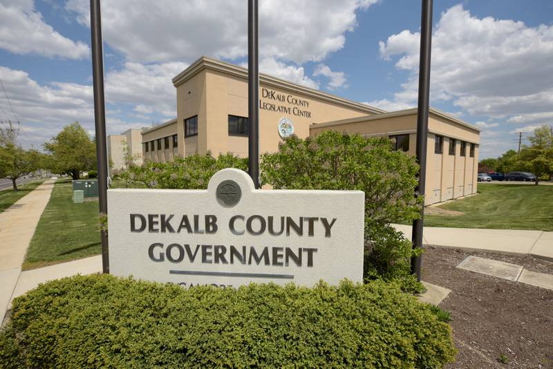 DeKalb County Government sign in front of the Legislative Center in Sycamore, IL on Thursday, May 13, 2021.