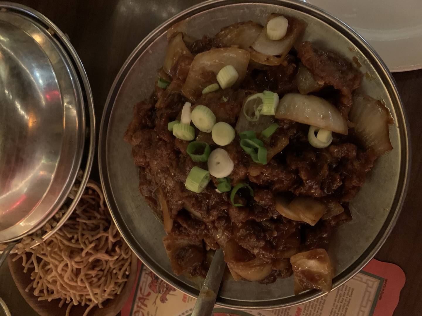 Mongolian Beef ($16.49) at The Breakers includes beef sliced very thin and stir fried with onions and scallions, in a traditional peppered Mongolian sauce.