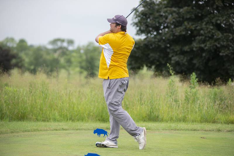 Jarred Hippen tees off on #10 to start the second round Sunday, July 17, 2022 of the Lincoln Highway golf tournament at Prairie View Golf Club in Byron.