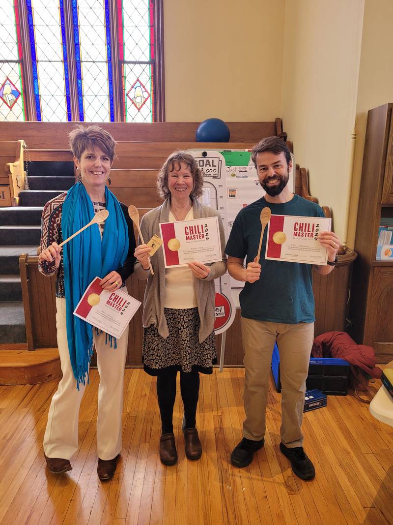 United Methodist Church of Geneva held a chili cook off Sunday, March 17. Robin Lang won the hottest chili category; Jami Johnson’s recipe was voted most creative and Mike Popplewell’s version was named most creative. They were among eight congregants who entered the contest.
