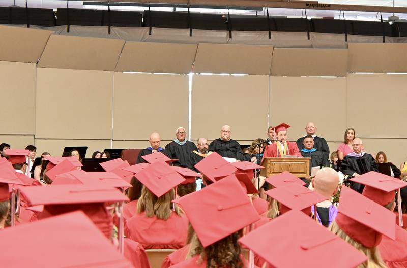 Kylie Simpson gives the addresses Streator Township High School graduates during the  Class of 2025 Commencement ceremony on Sunday, May 18, 2025 at Streator Township High School.