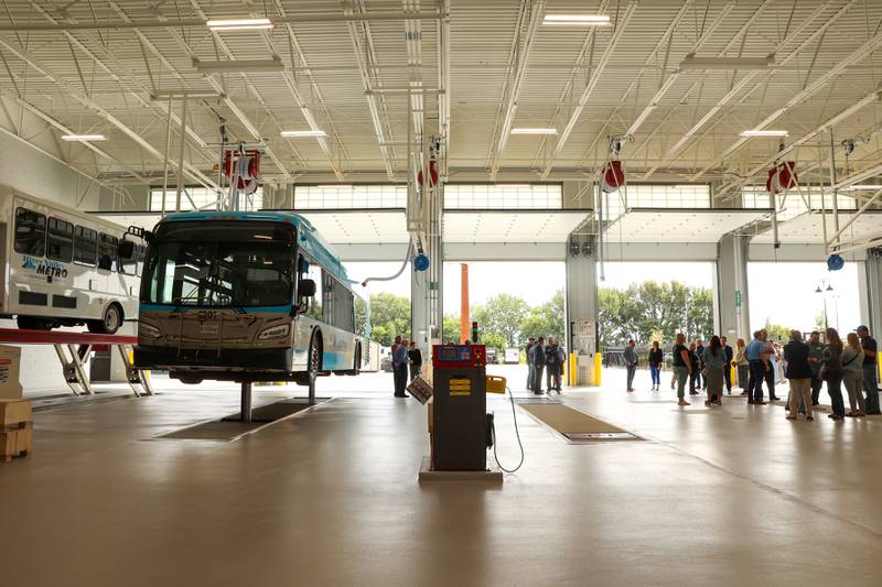 River Valley Metro's new bus maintenance facility is revealed during a ribbon-cutting ceremony on Tuesday, Aug. 26, 2025.
