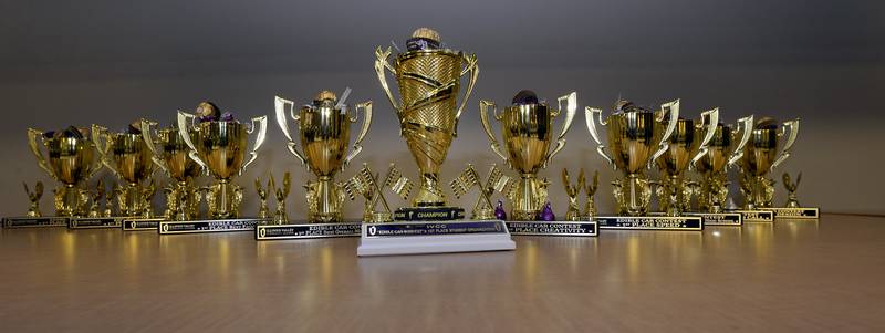 The trophies to be awarded for design and speed Wednesday, Feb. 22, 2023, at  the 18th annual Edible Car Contest at Illinois Valley Community College.