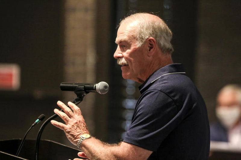 Jim Roolf speaks in support of the proposed Joliet Public Library bond on Monday, Jul. 20, 2020, in Joliet, Ill.