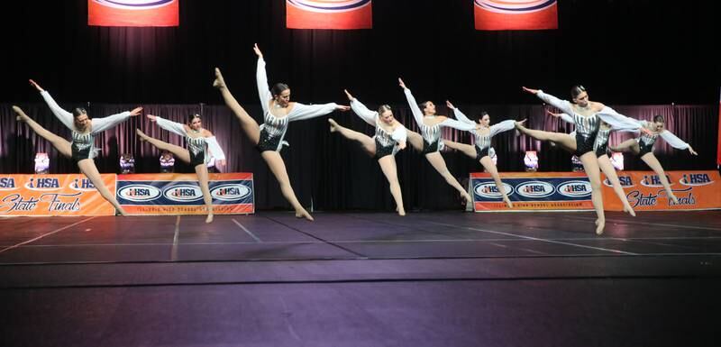 Members of the Montini Catholic High School dance team perform during the IHSA State Dance finals on Saturday, Feb. 1, 2025 at Grossingers Motor Arena in Bloomington.