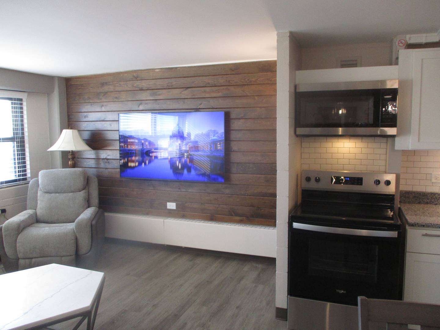 A furnished apartment at Bays Tower in Joliet is seen in this photo. All apartments are furnished. Oct. 16, 2025
