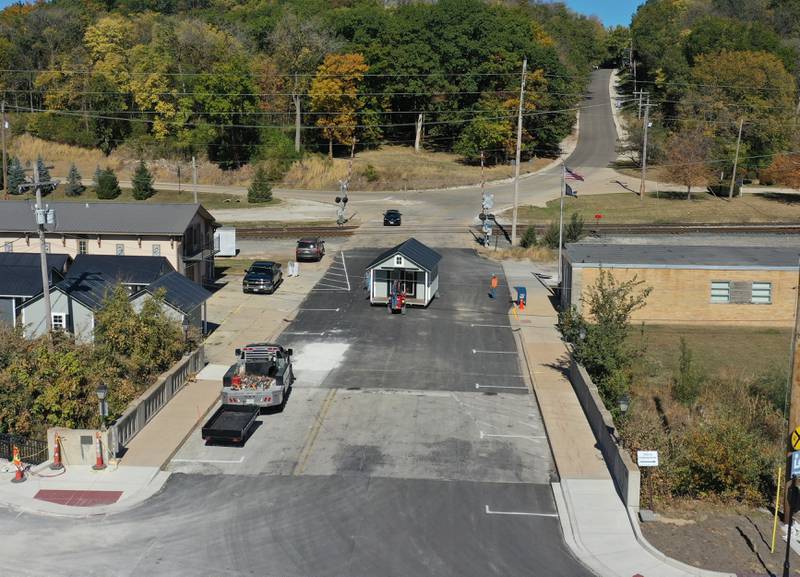 One of twelve huts are moved into the retail site plaza on Wednesday, Oct. 16, 2024 downtown Utica.
