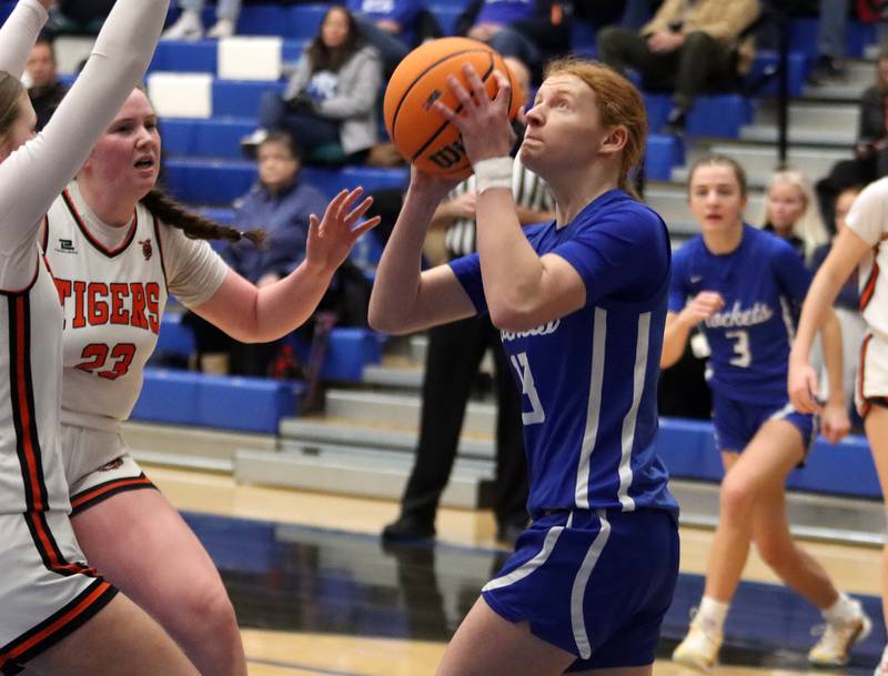 Burlington Central’s Maggie Shell looks to the hoop against Crystal Lake Central in IHSA Class 3A Regional Title Game girls basketball action on Thursday, Feb. 20, 2025, at  Central High School in Burlington.