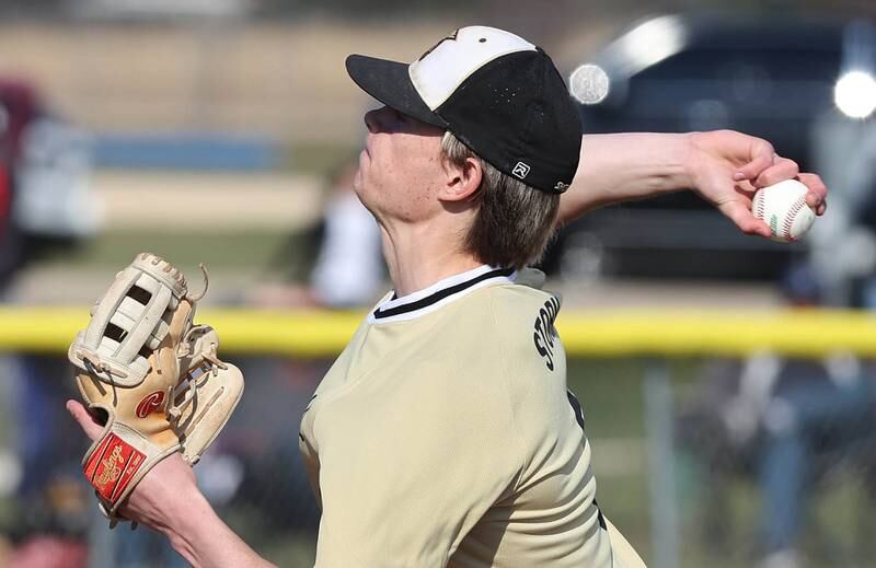 Sycamore's Ethan Storm delivers a pitch during their game against LaSalle-Peru Monday, April 11, 2022, at the Sycamore Community Sports Complex.