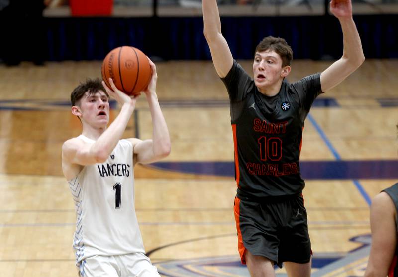 Lake Park’s Camden Cerese shoots the ball during a game against St. Charles East at Lake Park in Roselle on Friday, Jan. 20, 2023.