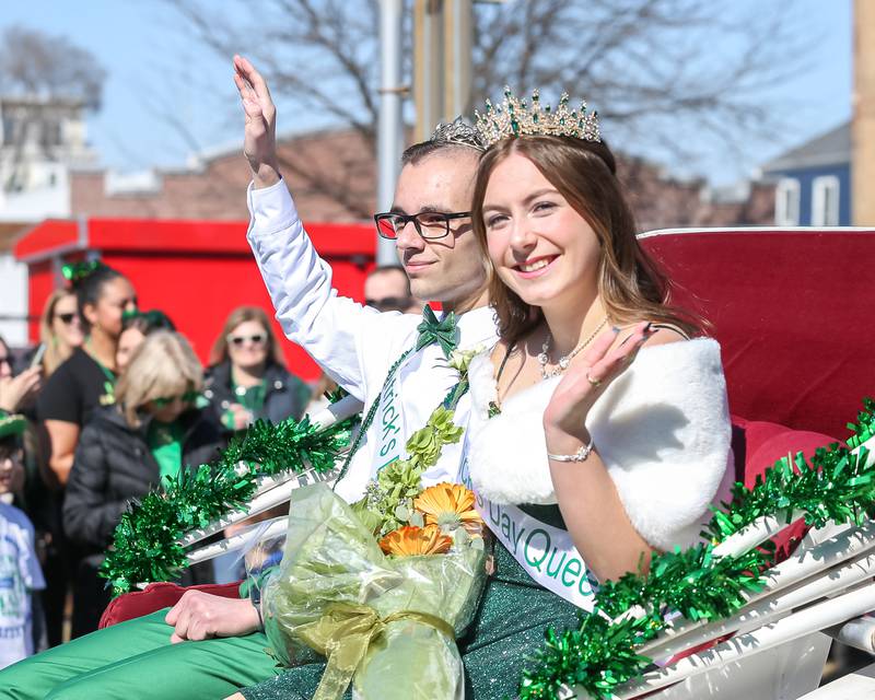 The Lemont St. Pat's Day Parade King and Queen ride in a horse drawn carriage on Saturday, March 8, 2025  in Lemont.