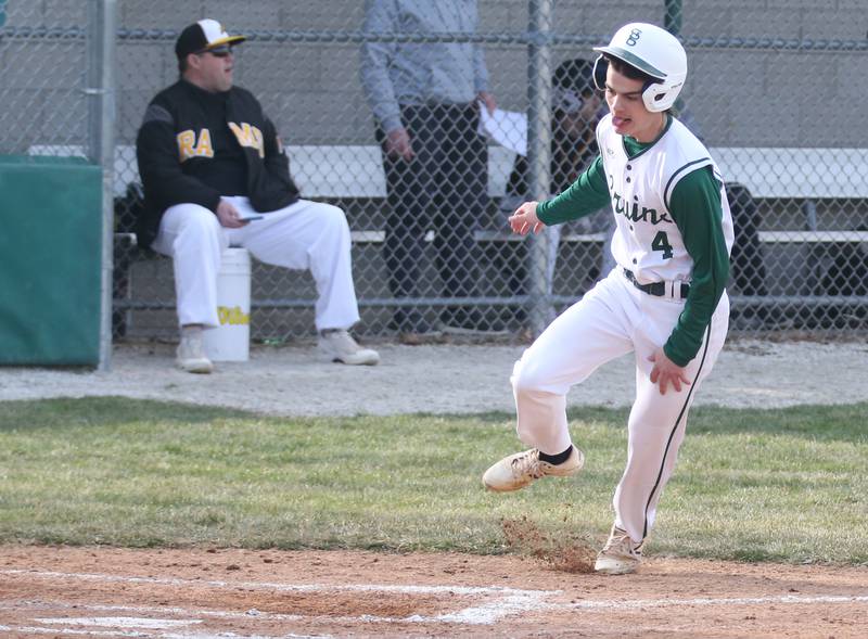 St. Bede's John Brady scores a run against Riverdale on Monday, March 20, 2023 at St. Bede Academy.