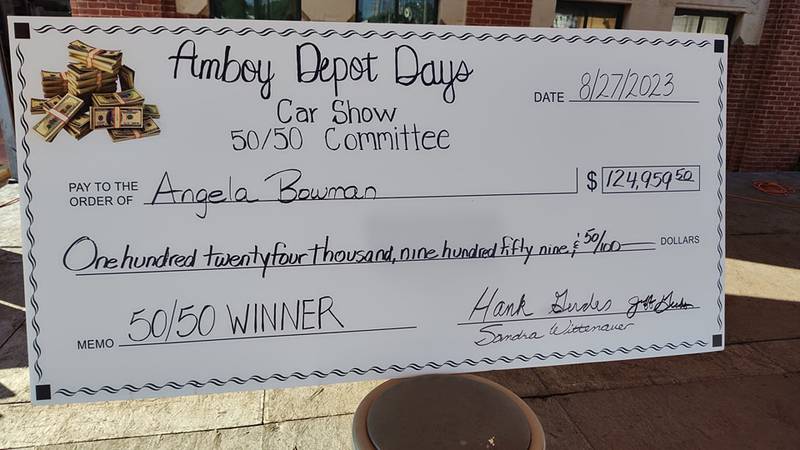 Angela Bowman, of Sublette, won $124,959.50 in the Amboy Depot Days 50/50 on Sunday, Aug. 27, 2023.