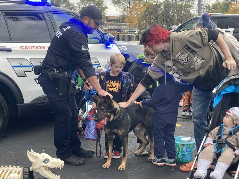 Trick-or-treaters pet a Joliet Police K9 officer at the JPD's trunk-or-treat event.
Saturday, Oct. 25, 2025.